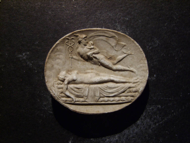 Figura femminile morente e Mercurio che porta via in volo un bambino (calco) - ambito italiano (prima metà sec. XIX)