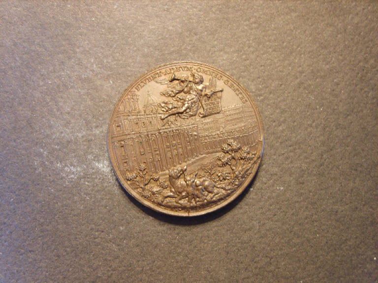 Veduta della basilica di S. Pietro a Roma/ Ritratto di Benedetto XIII (medaglia) - ambito italiano (sec. XVIII)