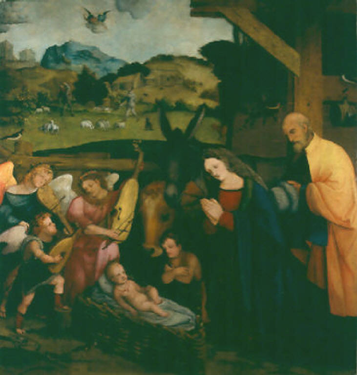 ADORAZIONE DI GESU' BAMBINO (dipinto) di De Magistris Sigismondo (attr.) (prima metà sec. XVI)