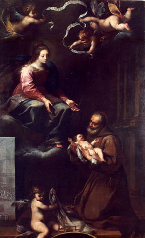 MADONNA CON GESU' BAMBINO E SAN FELICE DA CANTALICE (dipinto) di Nuvolone Carlo Francesco (metà sec. XVII)