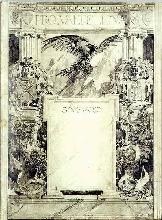 STUDIO PER LA COPERTINA DI PRO VALTELLINA (dipinto) di Fumagalli Eliseo (sec. XX)