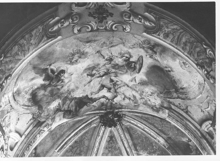 SAN MICHELE ARCANGELO SCACCIA GLI ANGELI RIBELLI DAL PARADISO (dipinto murale) - ambito lombardo (prima metà sec. XVIII)