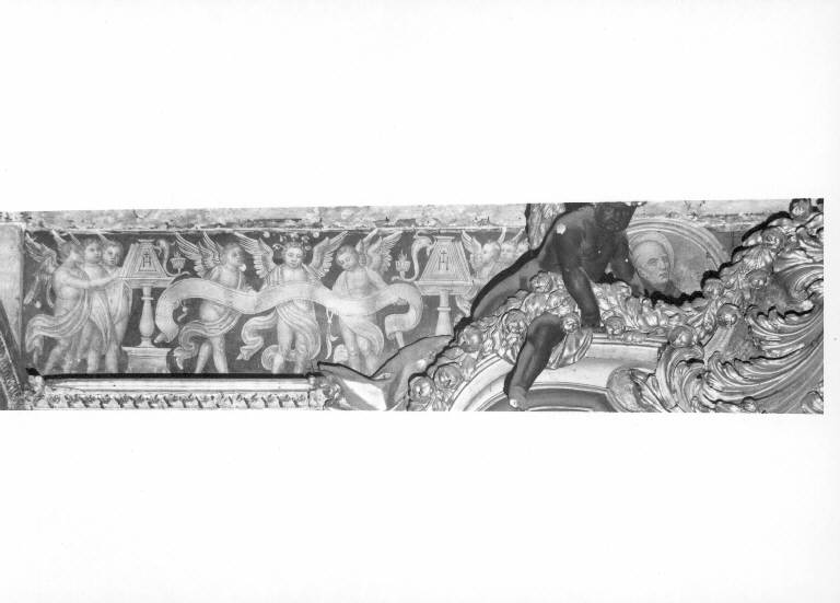 MOTIVI DECORATIVI CON ANGELI MUSICANTI E CLIPEI CON SANTI MONACI (dipinto murale) (inizio sec. XVI)