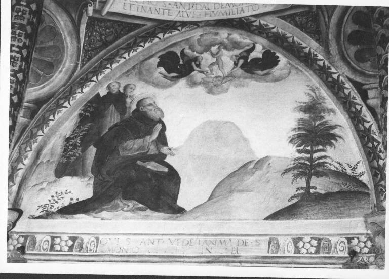SANT'ANTONIO ABATE ASSISTE ALLA SALITA AL CIELO DELL'ANIMA DEL SUO DEMONIO (dipinto murale) (inizio sec. XVI)