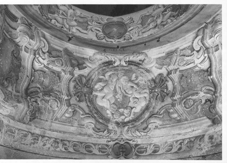 MOTIVI DECORATIVI ARCHITETTONICI CON PUTTI (dipinto murale) - ambito lombardo (inizio sec. XVIII)