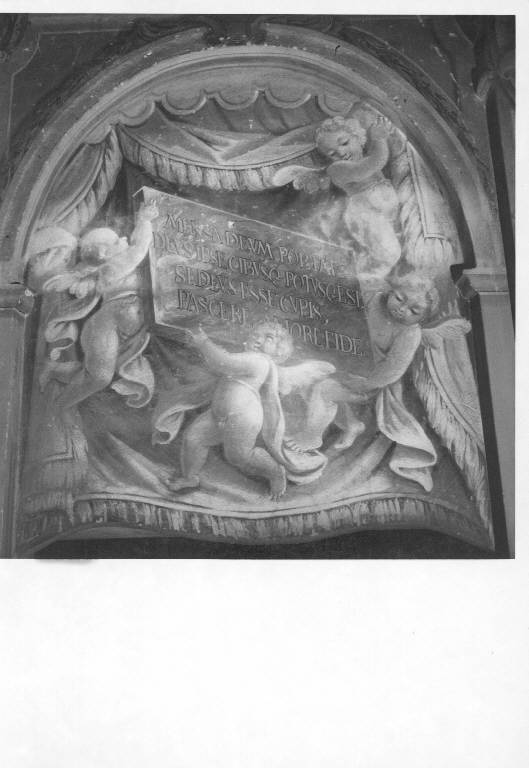 PUTTI REGGENTI ISCRIZIONE (dipinto murale) - ambito lombardo (inizio sec. XVIII)