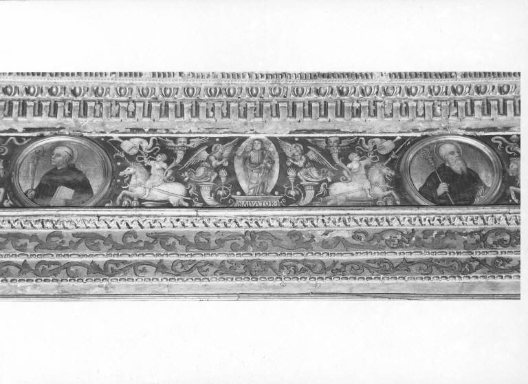 CRISTO SALVATORE CON ANGELI E SANTI MONACI (dipinto murale) - ambito lombardo (inizio sec. XVI)
