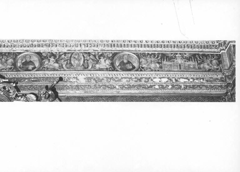 CRISTO REDENTORE CON ANGELI E SANTI MONACI (dipinto murale) - ambito lombardo (inizio sec. XVI)