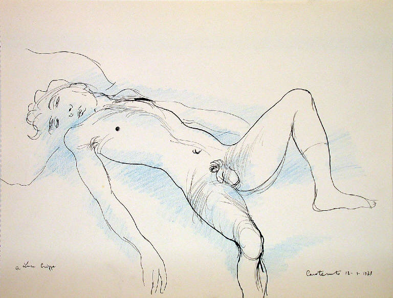 Senza titolo, Figura maschile distesa (dipinto) di Carotenuto Mario (sec. XX)