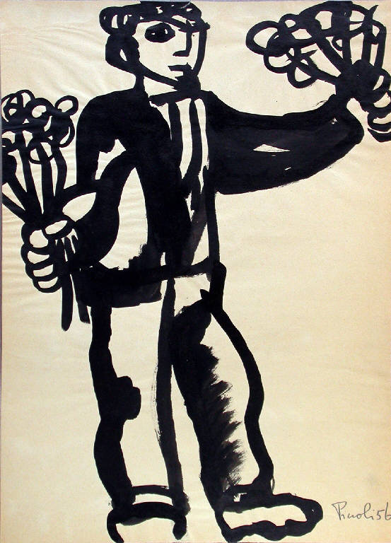 Senza titolo, Figura maschile con fiori (disegno) di Piccoli Bobo (sec. XX)