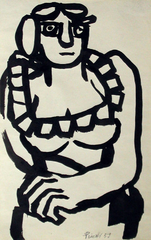 Senza titolo, Figura femminile seduta (disegno) di Piccoli Bobo (sec. XX)