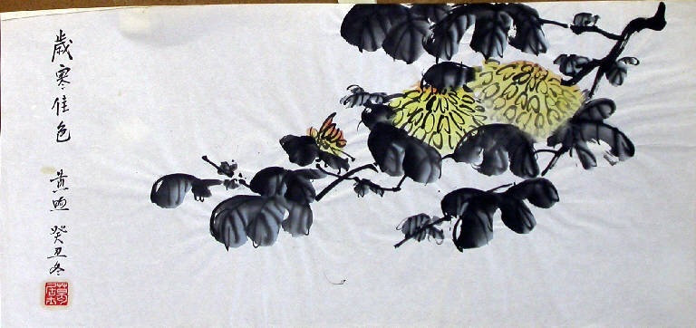Senza titolo, Ramo con fiori (dipinto) - ambito cinese (seconda metà sec. XX)