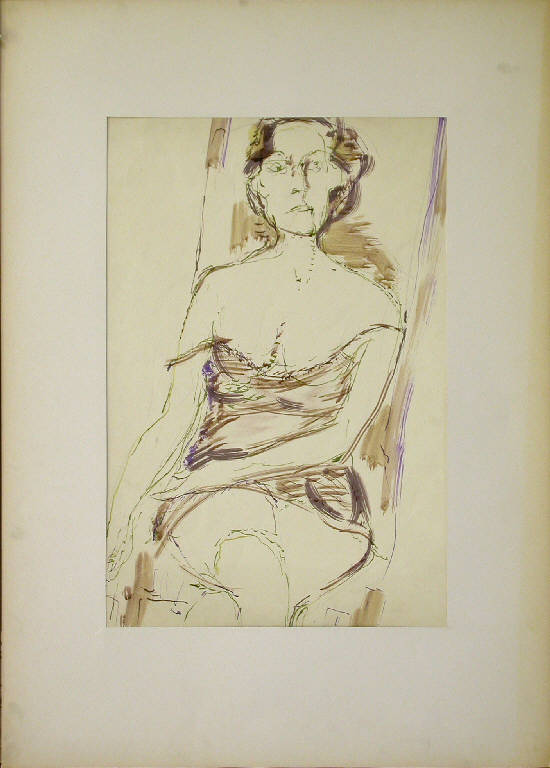 Donna, Figura femminile seduta (dipinto) di Treccani Ernesto (seconda metà sec. XX)