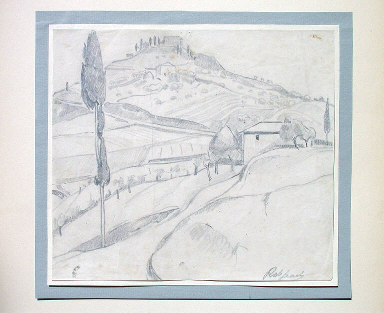 Senza titolo, Strada tra campi e collina (disegno) di Rob Frank (seconda metà sec. XX)