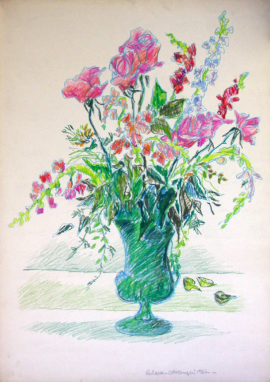 Senza titolo, Vaso con fiori (dipinto) di Ottolenghi Roberta (sec. XX)
