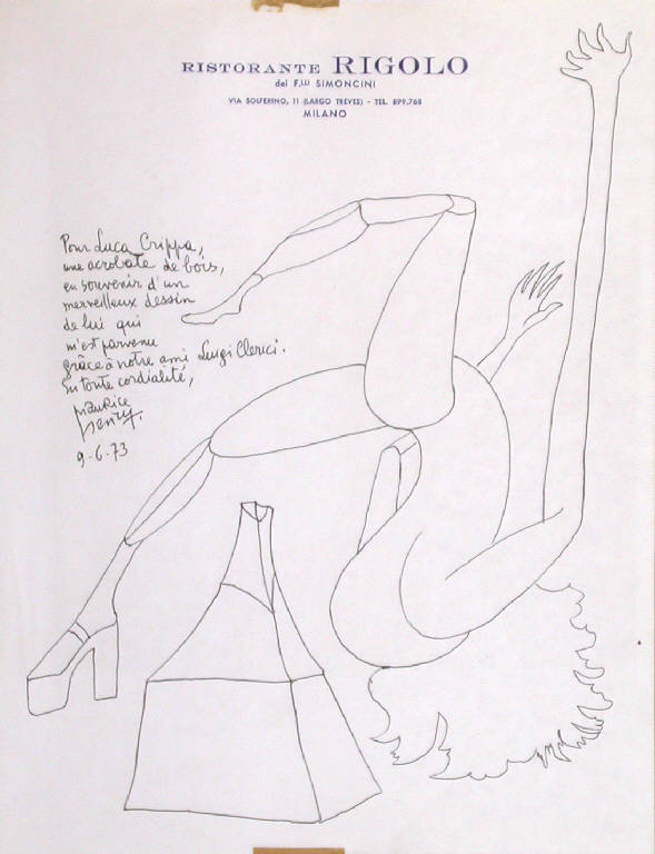 Senza titolo, Figura femminile che compie un'acrobazia (disegno) di Henry Maurice (sec. XX)