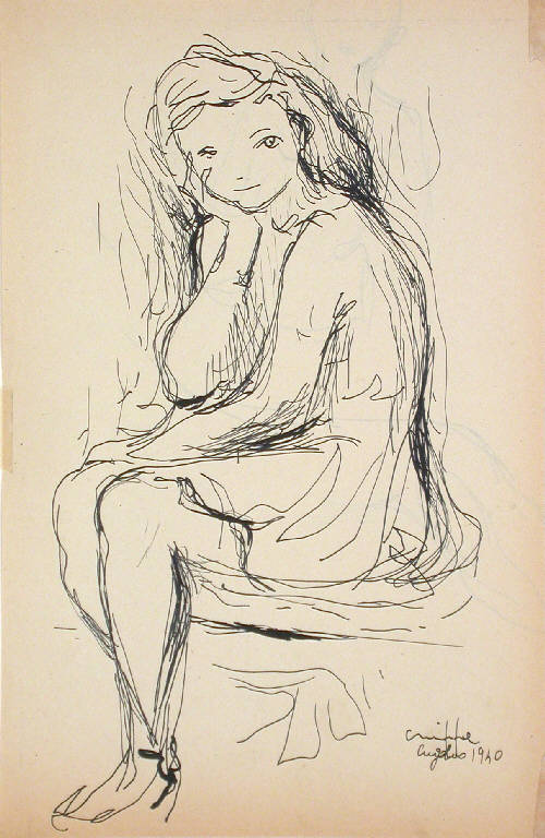 Senza titolo, Figura femminile seduta (dipinto) di Crippa Luca (sec. XX)