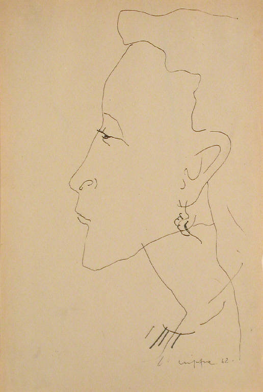 Senza titolo, Ritratto femminile di profilo (dipinto) di Crippa Luca (sec. XX)