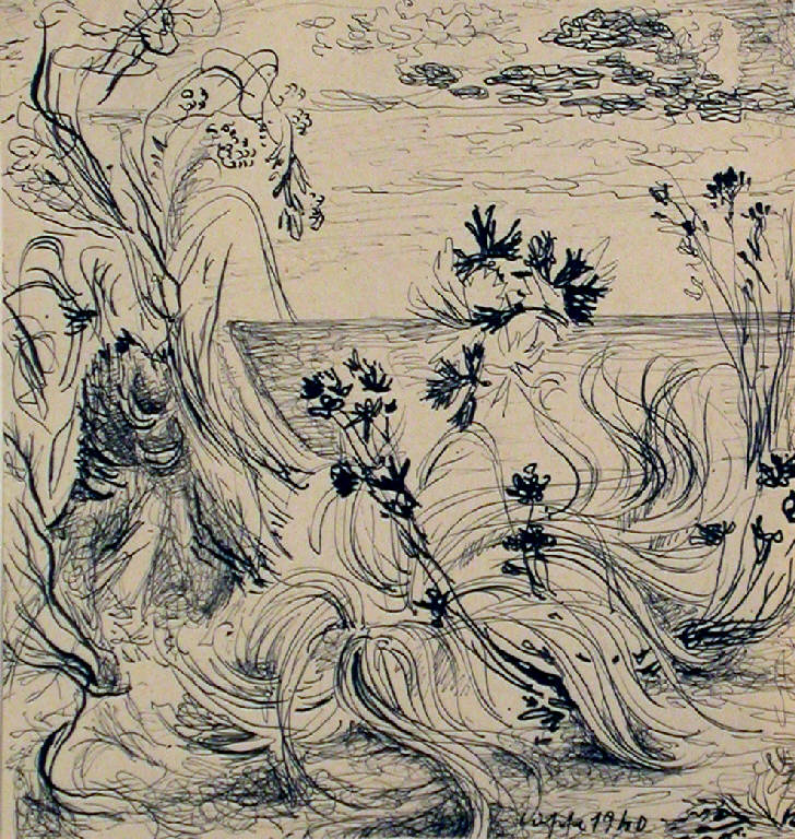 Senza titolo, Paesaggio lacustre (dipinto) di Crippa Luca (sec. XX)