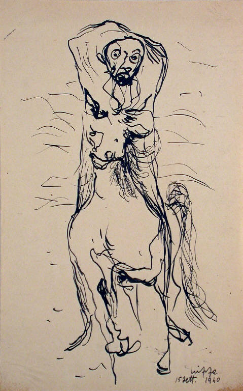 Senza titolo, Uomo a cavallo (dipinto) di Crippa Luca (sec. XX)