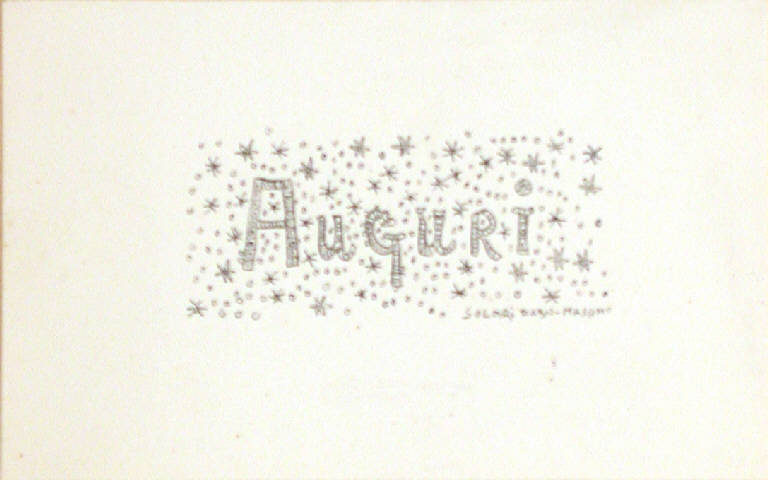 Senza titolo, Auguri (dipinto) di Solari Fabio Massimo (seconda metà sec. XX)