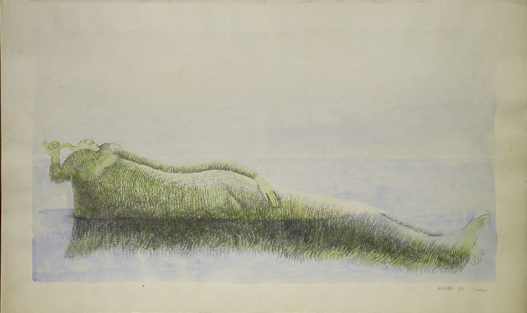 Sirena, Figura coricata (disegno) di Zanni Sergio (sec. XX)