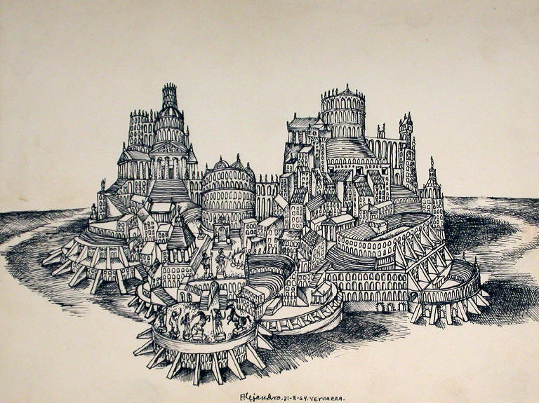 Vernazza, Veduta cittadina (disegno) di Alejandro Ramon (sec. XX)