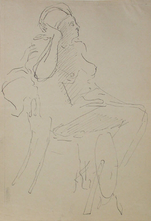 Senza titolo, Figura femminile seduta (disegno) di Spreafico Leonardo (seconda metà sec. XX)