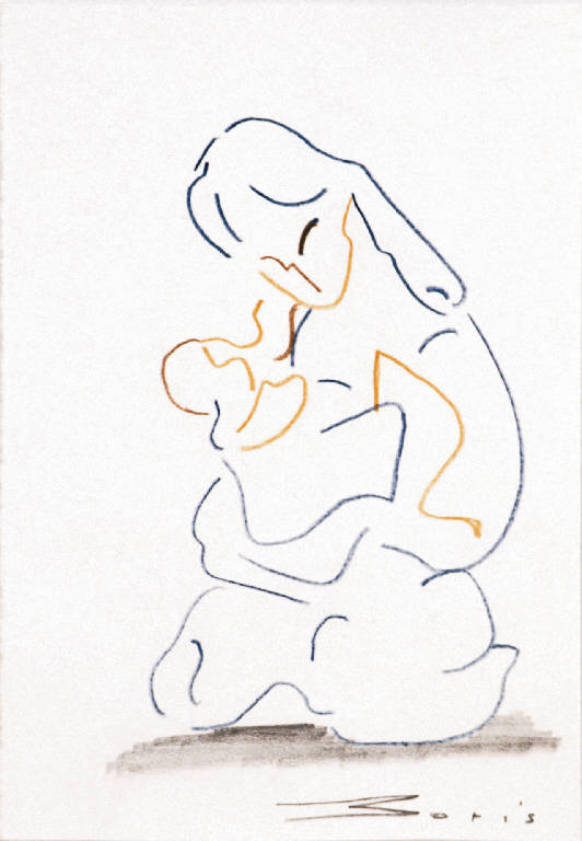Senza titolo (Madonna con Bambino), MADONNA CON BAMBINO (disegno) di Brusa Boris (terzo quarto sec. XX)