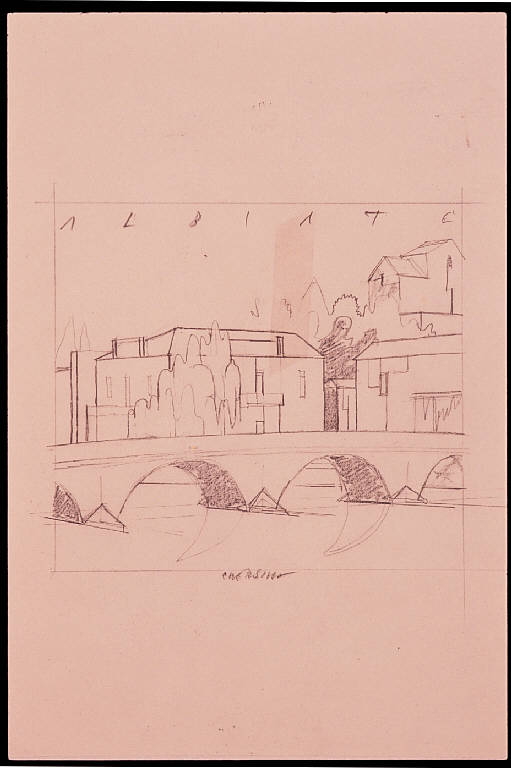 Albiate, Paesaggio fluviale (disegno) di Chersicla Bruno (ultimo quarto sec. XX)