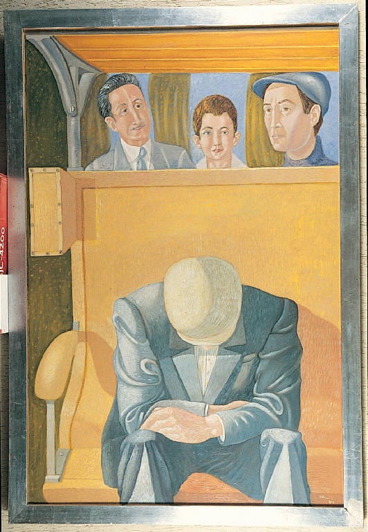 Uomo sul treno, Figure maschili (dipinto) di Colacitti Pasqualino (sec. XX)