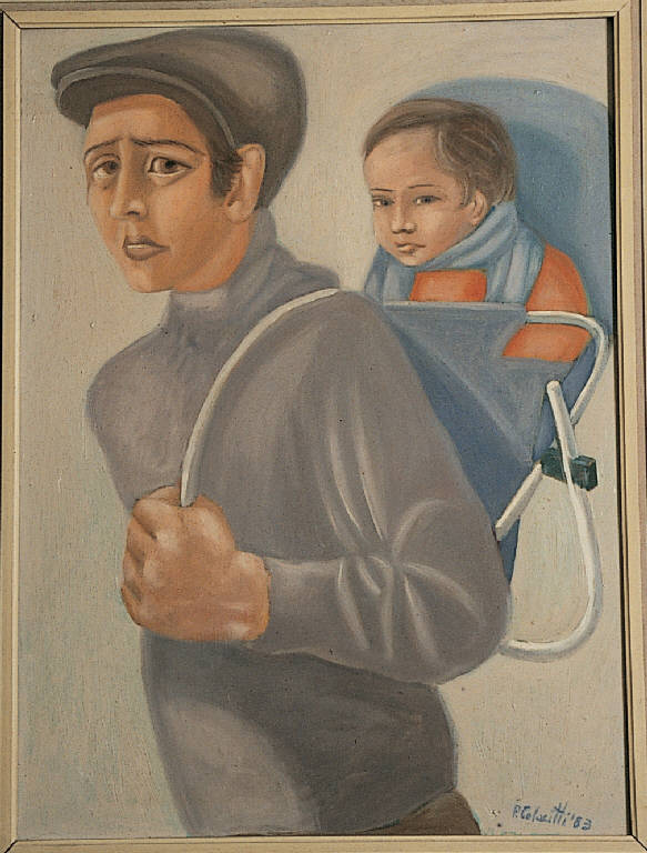 Figure (Padre e bimbo sulle spalle) (dipinto) di Colacitti Pasqualino (sec. XX)