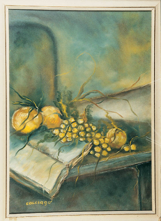 Vecchio pozzo, Natura morta con frutta (dipinto) di Colciago Enrico (sec. XX)