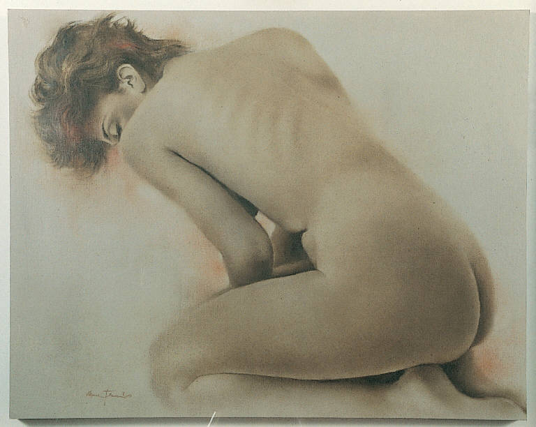 Nudo, Figura femminile nuda (dipinto) di Ferrario Elena (ultimo quarto sec. XX)