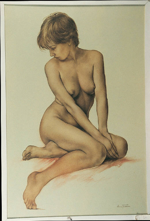 Nudo di donna, Figura femminile nuda (dipinto) di Ferrario Elena (ultimo quarto sec. XX)