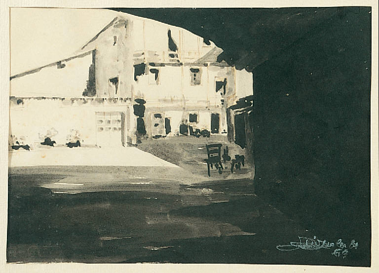 Vecchio cortile (disegno) di Malerba Nino (sec. XX)