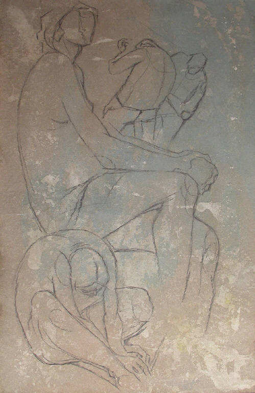 Bozzetto senza numero (Donne sedute), Figure femminili (disegno) di Michetti Giorgio (sec. XX)