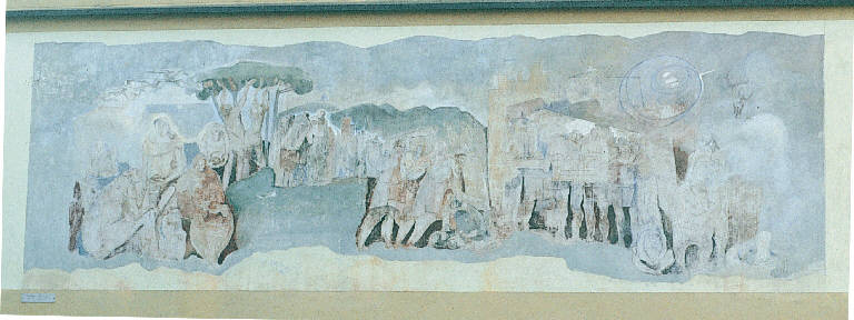 Evoluzione dell'uomo in Brianza (dipinto murale) di Michetti Giorgio (sec. XX)