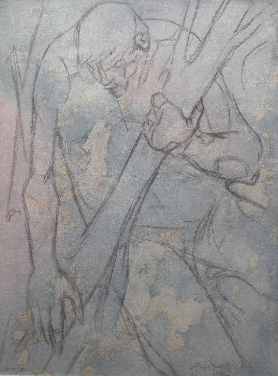 Bozzetto N. 1728 (Uomo con tronco), Figura maschile (disegno) di Michetti Giorgio (sec. XX)