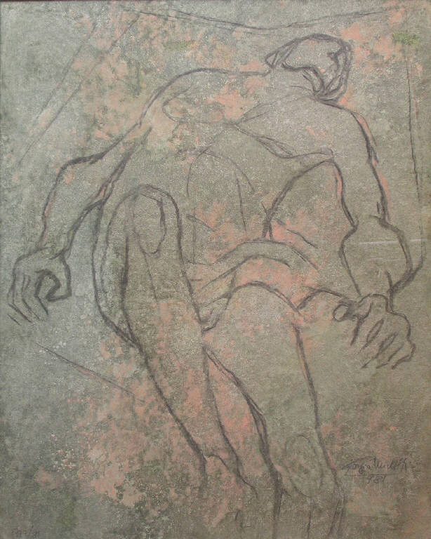Bozzetto N. 1779 (Figura maschile distesa), Figura maschile distesa (disegno) di Michetti Giorgio (sec. XX)