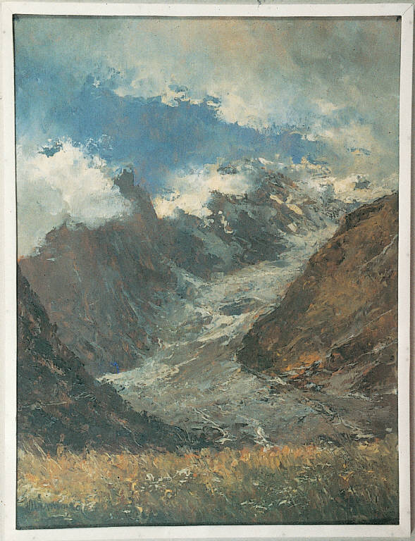 Ghiacciaio della Bremva, Paesaggio montano (dipinto) di Vismara Ambrogio (terzo quarto sec. XX)