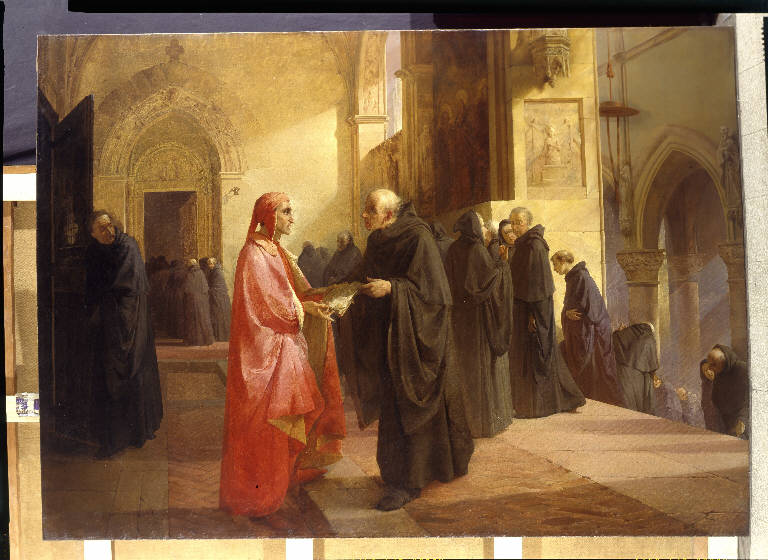 L'incontro di Dante con frate Ilario, DANTE E FRATE ILARIO (dipinto) di Bertini, Giuseppe (sec. XIX)