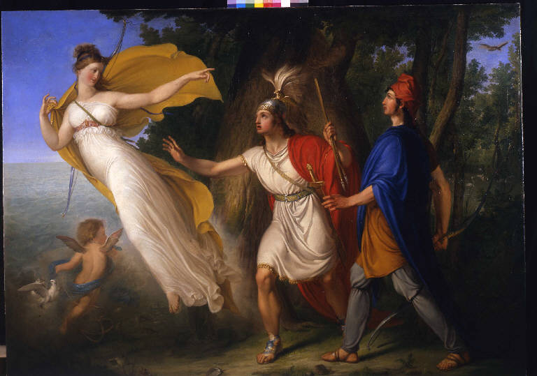 Venere in forma di cacciatrice compare ed Enea sui lidi della Libia, Venere appare a Enea come cacciatrice (dipinto) di Gallina, Gallo (sec. XIX)