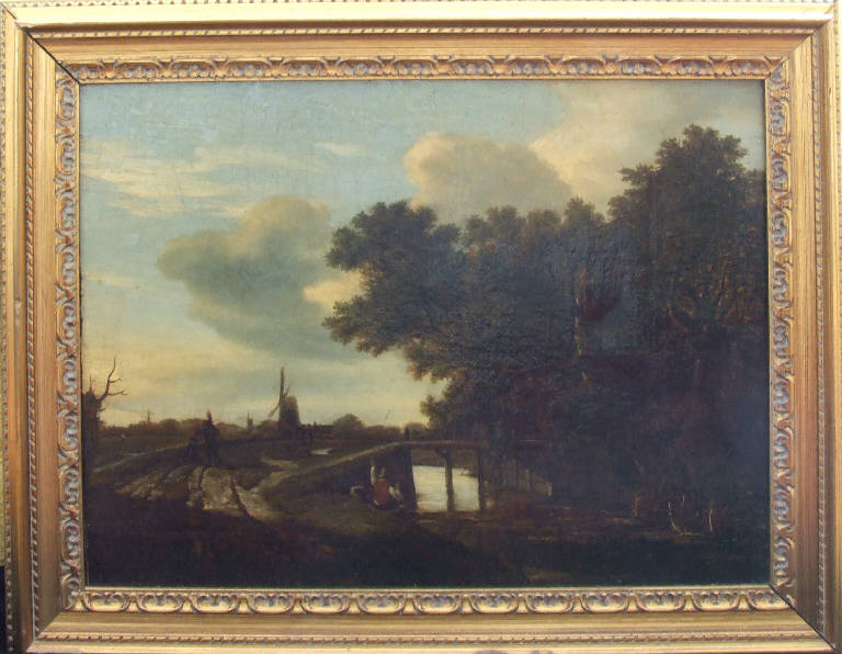 Paesaggio con mulini a vento, Paesaggio con mulini a vento (dipinto) di pittore, ignoto (prima metà sec. XIX)