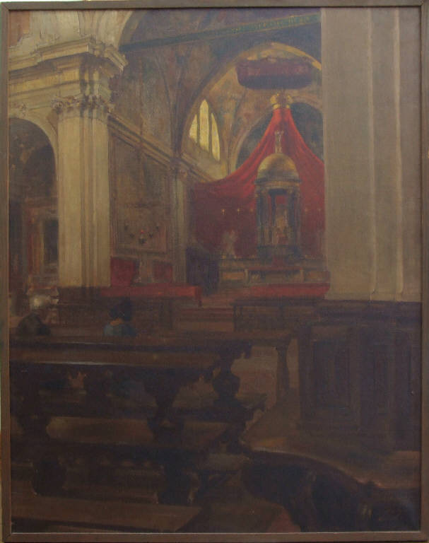 Veduta dell'interno della chiesa di San Marco, Interno della Chiesa di S. Marco a Milano (dipinto) di Caruco, Baldo (sec. XX)