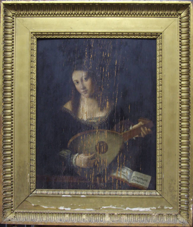 La suonatrice di liuto (Santa Cecilia?), SANTA CECILIA (dipinto) di Bartolomeo, Veneto (maniera) (sec. XVI)
