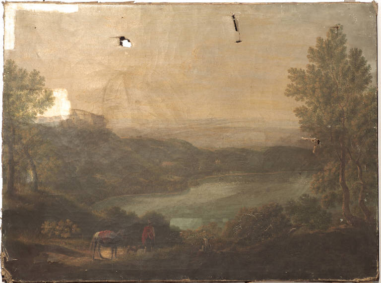 Paesaggio con lago, PAESAGGIO LACUSTRE (dipinto) di pittore ignoto (prima metà sec. XIX)