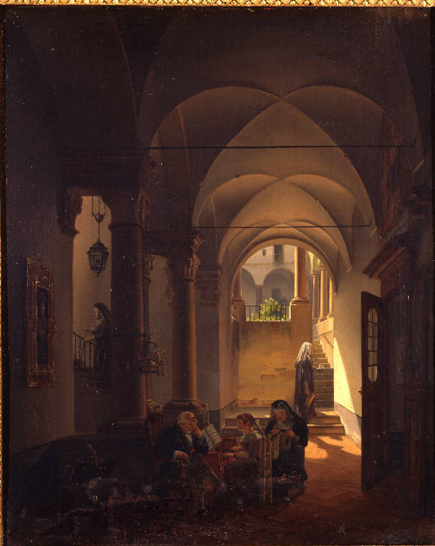 Interno di convento, INTERNO DI CONVENTO (dipinto) di Migliara Giovanni (secondo quarto sec. XIX)
