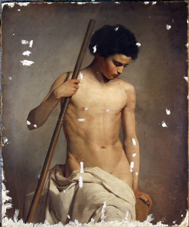 Studio di nudo maschile, NUDO MASCHILE (dipinto) di Pietrasanta Angelo (terzo quarto sec. XIX)