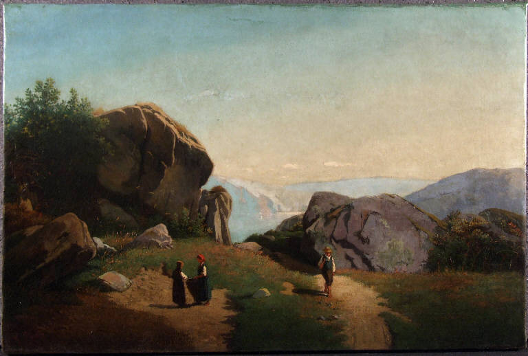 Una veduta dei dintorni di Pollone, VEDUTA CON FIGURE (dipinto) di Ponti Giuseppe (fine sec. XIX)